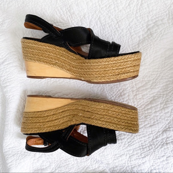 Lanvin Black Satin Platform Espadrilles - Picture 2 of 7